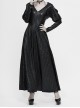V-Neck Splice Mesh Long Sleeve Back Waist Lace-Up Black Gothic Knit Velvet Hooded Coat