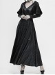 V-Neck Splice Mesh Long Sleeve Back Waist Lace-Up Black Gothic Knit Velvet Hooded Coat
