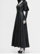 V-Neck Splice Mesh Long Sleeve Back Waist Lace-Up Black Gothic Knit Velvet Hooded Coat