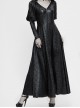 V-Neck Splice Mesh Long Sleeve Back Waist Lace-Up Black Gothic Knit Velvet Hooded Coat