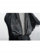 V-Neck Splice Mesh Long Sleeve Back Waist Lace-Up Black Gothic Knit Velvet Hooded Coat