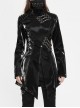 Irregular Collar Metal Hasp Lace-Up Black Punk Leather Coat