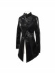 Irregular Collar Metal Hasp Lace-Up Black Punk Leather Coat