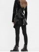 Irregular Collar Metal Hasp Lace-Up Black Punk Leather Coat