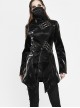 Irregular Collar Metal Hasp Lace-Up Black Punk Leather Coat