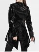 Irregular Collar Metal Hasp Lace-Up Black Punk Leather Coat
