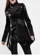 Irregular Collar Metal Hasp Lace-Up Black Punk Leather Coat