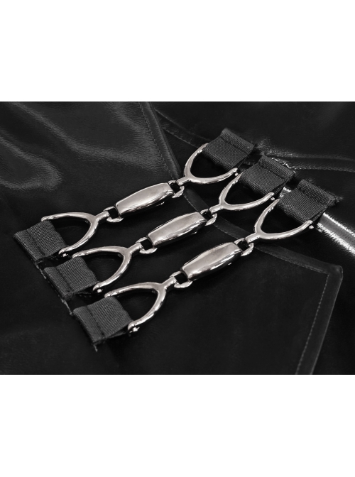 Irregular Collar Metal Hasp Lace-Up Black Punk Leather Coat