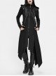 Metal Nail Leather Strap Irregular Hem Black Punk Knitted Fleece Hooded Long Coat