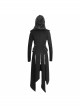 Metal Nail Leather Strap Irregular Hem Black Punk Knitted Fleece Hooded Long Coat