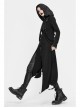 Metal Nail Leather Strap Irregular Hem Black Punk Knitted Fleece Hooded Long Coat