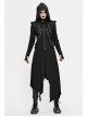 Metal Nail Leather Strap Irregular Hem Black Punk Knitted Fleece Hooded Long Coat