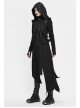 Metal Nail Leather Strap Irregular Hem Black Punk Knitted Fleece Hooded Long Coat