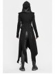 Metal Nail Leather Strap Irregular Hem Black Punk Knitted Fleece Hooded Long Coat