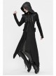 Metal Nail Leather Strap Irregular Hem Black Punk Knitted Fleece Hooded Long Coat