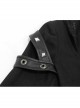 Black High Collar Metal Hasp Leather Arm Loop Irregular Hem Punk Hooded Twill Coat