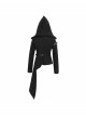 Black High Collar Metal Hasp Leather Arm Loop Irregular Hem Punk Hooded Twill Coat