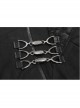 Black High Collar Metal Hasp Leather Arm Loop Irregular Hem Punk Hooded Twill Coat