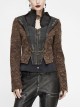 Front Metal Retro Button Chain Decoration Brown Punk Jacquard Short Coat