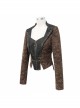 Front Metal Retro Button Chain Decoration Brown Punk Jacquard Short Coat