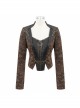 Front Metal Retro Button Chain Decoration Brown Punk Jacquard Short Coat