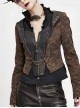 Front Metal Retro Button Chain Decoration Brown Punk Jacquard Short Coat
