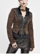 Front Metal Retro Button Chain Decoration Brown Punk Jacquard Short Coat
