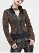 Front Metal Retro Button Chain Decoration Brown Punk Jacquard Short Coat