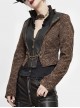 Front Metal Retro Button Chain Decoration Brown Punk Jacquard Short Coat