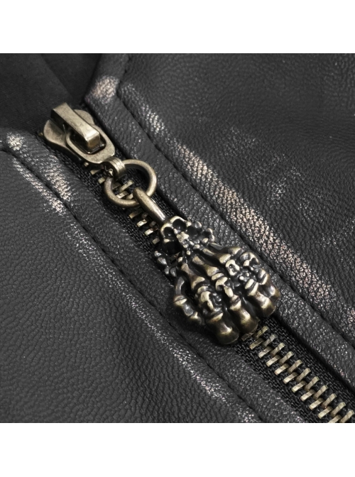 Front Metal Retro Button Chain Decoration Brown Punk Jacquard Short Coat