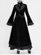 Collar Applique Lace Ribbon Flare Sleeve Back Waist Lace-Up Black Gothic Weft Velveteen Coat