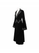 Collar Applique Lace Ribbon Flare Sleeve Back Waist Lace-Up Black Gothic Weft Velveteen Coat