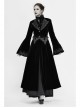 Collar Applique Lace Ribbon Flare Sleeve Back Waist Lace-Up Black Gothic Weft Velveteen Coat