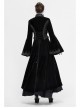 Collar Applique Lace Ribbon Flare Sleeve Back Waist Lace-Up Black Gothic Weft Velveteen Coat