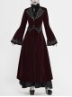 Collar Applique Lace Ribbon Flare Sleeve Back Waist Lace-Up Wine Red Gothic Weft Velveteen Coat