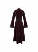Collar Applique Lace Ribbon Flare Sleeve Back Waist Lace-Up Wine Red Gothic Weft Velveteen Coat