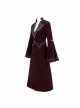 Collar Applique Lace Ribbon Flare Sleeve Back Waist Lace-Up Wine Red Gothic Weft Velveteen Coat