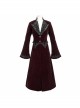 Collar Applique Lace Ribbon Flare Sleeve Back Waist Lace-Up Wine Red Gothic Weft Velveteen Coat