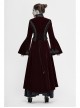 Collar Applique Lace Ribbon Flare Sleeve Back Waist Lace-Up Wine Red Gothic Weft Velveteen Coat