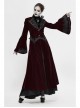 Collar Applique Lace Ribbon Flare Sleeve Back Waist Lace-Up Wine Red Gothic Weft Velveteen Coat