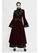 Collar Applique Lace Ribbon Flare Sleeve Back Waist Lace-Up Wine Red Gothic Weft Velveteen Coat
