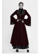Collar Applique Lace Ribbon Flare Sleeve Back Waist Lace-Up Wine Red Gothic Weft Velveteen Coat