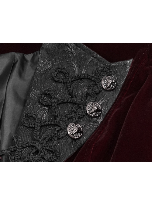 Collar Applique Lace Ribbon Flare Sleeve Back Waist Lace-Up Wine Red Gothic Weft Velveteen Coat
