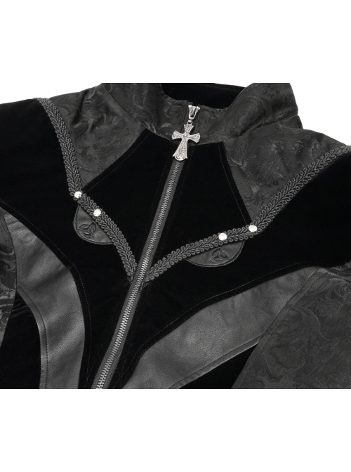 Stand-Up Collar Front Chest Embroidery Swallowtail Ham Black Gothic Jacquard Coat