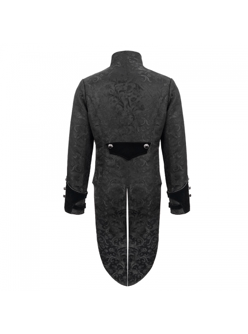 Stand-Up Collar Front Chest Embroidery Swallowtail Ham Black Gothic Jacquard Coat