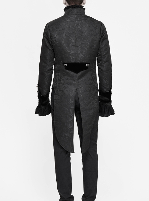 Stand-Up Collar Front Chest Embroidery Swallowtail Ham Black Gothic Jacquard Coat