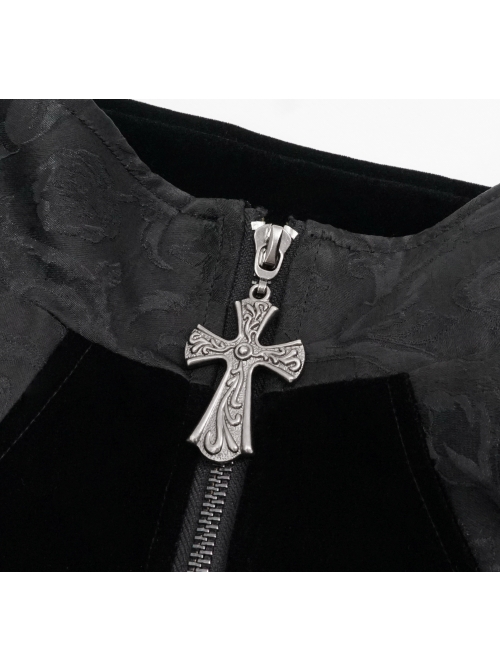 Stand-Up Collar Front Chest Embroidery Swallowtail Ham Black Gothic Jacquard Coat