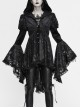 Front Chest Decals Metal Retro Button Lace Cuff Black Gothic Knit Velvet Hooded Coat