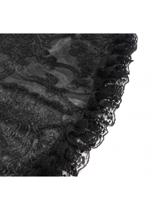 Front Chest Decals Metal Retro Button Lace Cuff Black Gothic Knit Velvet Hooded Coat