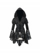 Front Chest Decals Metal Retro Button Lace Cuff Black Gothic Knit Velvet Hooded Coat